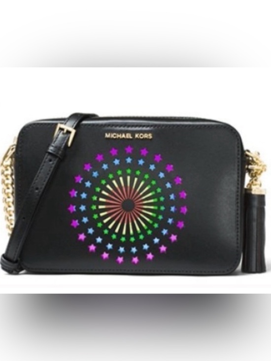 Michael Kors Handbags - Michael Kors Black Leather Crossbody with Multicolor Starburst Motif